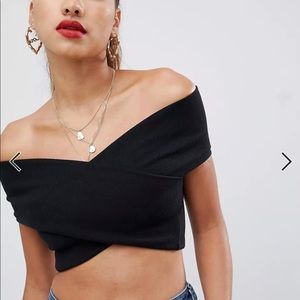 ASOS Design Cross Over Bardot Crop Top
